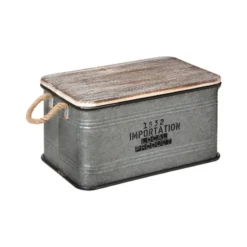 Lot De 3 Malles Métal Gris Plateau Bois Atmosphera -Jardisia Soldes Boutique lot de 3 malles metal gris plateau bois atmosphera 1 3