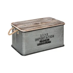 Lot De 3 Malles Métal Gris Plateau Bois Atmosphera -Jardisia Soldes Boutique lot de 3 malles metal gris plateau bois atmosphera 1 5