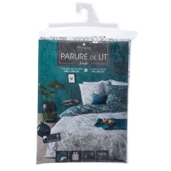 Parure De Lit Jungle Blanc/bleu Canard 240x220 Atmosphera -Jardisia Soldes Boutique parure de lit jungle blanc bleu canard 240x220 atmosphera 2